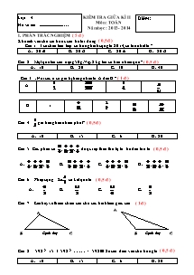 Đề kiểm tra giữa học kì II môn Toán Lớp 4 - Năm học 2013-2014
