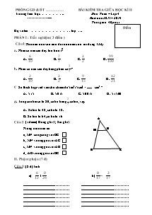 Đề kiểm tra giữa học kì II Toán Khối 4 - Năm học 2013-2014