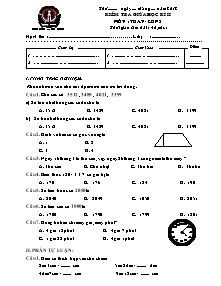 Đề kiểm tra giữa học kì II Toán Lớp 3 - Năm học 2012-2013 - Trường Tiểu học Hồng Quang