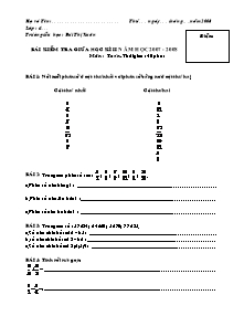 Đề kiểm tra giữa học kì II Toán Lớp 4 - Năm học 2007-2008 - Trường Tiểu học Bùi Thị Xuân