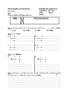 Đề kiểm tra giữa học kì II Toán Lớp 4 - Năm học 2011-2012 - Trường Tiểu học Kim Đồn