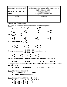 Đề kiểm tra giữa học kì II Toán Lớp 4 - Năm học 2012-2013 - Trường Tiểu học Long Hòa