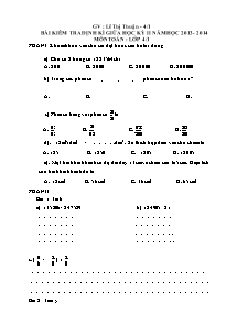 Đề kiểm tra giữa học kì II Toán Lớp 4 - Năm học 2013-2014 - Lê Thị Thuận
