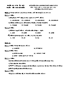 Đề kiểm tra giữa học kì II Toán Lớp 4 - Năm học 2013-2014 - Trường Tiểu học Kim Đồng