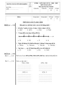 Đề kiểm tra giữa học kì II Toán, Tiếng việt Lớp 3 - Năm học 2008-2009 - Trường Tiểu học Nguyễn Bỉnh Khiêm