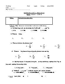 Đề kiểm tra giữa học kỳ II môn Toán Lớp 4 - Năm học 2013-2014