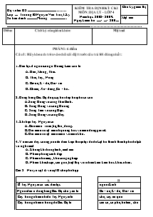 Đề kiểm tra học kì I Địa lí Lớp 4 - Năm học 2008-2009 - Trường Tiểu học Nguyễn Văn Trỗi