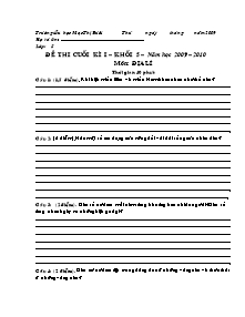 Đề kiểm tra học kì I Địa lí Lớp 5 - Năm học 2009-2010 - Trường Tiểu học Mạc Thị Bưởi
