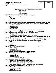 Đề kiểm tra học kì I Khoa học Lớp 4 - Năm học 2012-2013 - Trường Tiểu học Định An