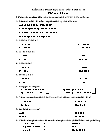 Đề kiểm tra học kì I môn Toán Lớp 4 - Năm học 2007-2008