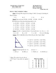 Đề kiểm tra học kì I Toán Lớp 4 - Năm học 2007-2008 - Trường Tiểu học Lê Quý Đôn