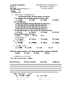 Đề kiểm tra học kì I Toán Lớp 4 - Năm học 2013-2014 - Trường Tiểu học Trần Bội Cơ