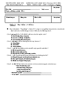 Đề kiểm tra học kì I Toán, Tiếng việt Lớp 3 - Năm học 2011-2012 - Trường Tiểu học Chợ Chùa