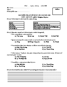 Đề kiểm tra học kì II Lịch sử Lớp 4 - Năm học 2007-2008