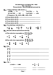 Đề kiểm tra học kì II môn Toán Lớp 4 - Năm học 2011-2012