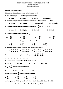 Đề kiểm tra học kì II môn Toán Lớp 4 - Năm học 2012-2013