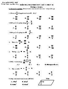 Đề kiểm tra học kì II Toán Lớp 4 - Năm học 2007-2008 - Trường Tiểu học Vĩnh Tuy