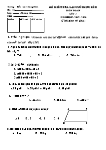 Đề kiểm tra lại cuối học kì II Toán, Tiếng việt Lớp 3 - Năm học 2009-2010 - Trường Tiểu học Song Mai