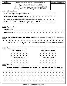 Đề kiểm tra tuần 3 Toán Lớp 4 - Năm học 2009-2010 - Trường Tiểu học Tân Hồng