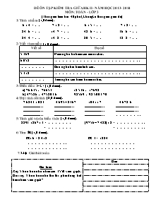 Đề ôn tập kiểm tra giữa học kỳ II Toán Lớp 3 - Năm học 2013-2014