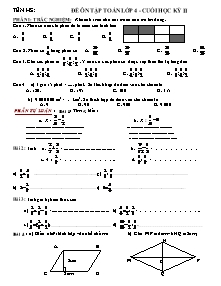 Đề ôn tập kiểm tra học kì II môn Toán Lớp 4 (Có đáp án)