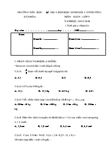 Đề thi chọn học sinh giỏi cấp trường Toán Lớp 5 - Năm học 2013-2014 - Trường Tiểu học Dân Hòa