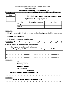 Đề thi chọn vào Lớp 4 môn Tiếng việt - Năm học 2007-2008