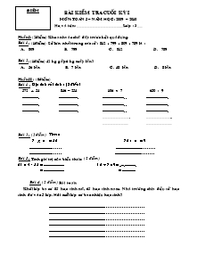 Đề thi cuối học kì I môn Toán, Tiếng việt Khối 3 - Năm học 2009-2010