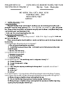 Đề thi giữa học kì II Tiếng việt Lớp 4 - Năm học 2012-2013 - Trường Tiểu học An Thạnh A