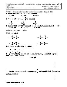 Đề thi giữa học kì II Toán Lớp 4 - Năm học 2009-2010 - Trường Tiểu học số 1 Hương Hồ