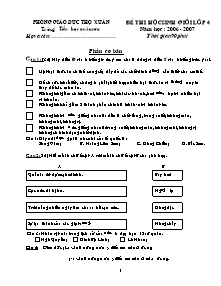 Đề thi học sinh giỏi Tổng hợp Lớp 4 - Năm học 2006-2007 - Trường Tiểu học Xuân Sơn