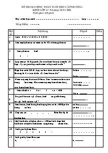 Đề thi Olympic Toán tuổi thơ cấp trường Lớp 4 - Năm học 2011-2012