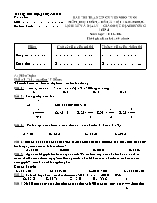 Đề thi trạng nguyên nhỏ tuổi Các môn Lớp 4 - Năm học 2013-2014 - Trường Tiểu học Quảng Minh A