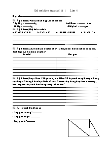 Đề tự kiểm tra cuối học kì I Toán Lớp 4