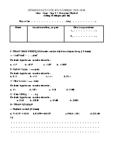 Đề và đáp án khảo sát học kì I Toán Lớp 4 - Năm học 2013-2014