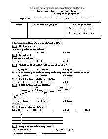 Đề và đáp án kiểm tra cuối học kì I Toán Lớp 3 - Năm học 2013-2014