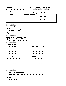 Đề và đáp án kiểm tra cuối học kì I Toán Lớp 4 - Đề 7 - Năm học 2013-2014