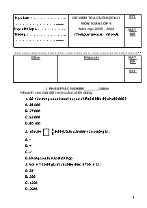 Đề và đáp án kiểm tra cuối học kì I Toán Lớp 4 - Năm học 2008-2009