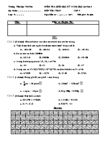 Đề và đáp án kiểm tra cuối học kì I Toán Lớp 4 - Năm học 2013-2014 - Trường Tiểu học Trà Vân