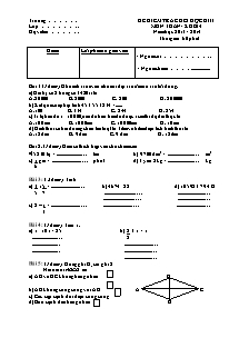 Đề và đáp án kiểm tra cuối học kì II Toán Lớp 4 - Đề số 3 - Năm học 2013-2014