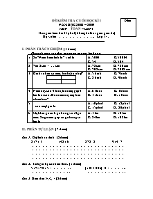 Đề và đáp án kiểm tra cuối học kỳ I Toán Lớp 3 - Năm học 2009-2010