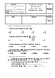 Đề và đáp án kiểm tra cuối năm Toán Lớp 4 - Năm học 2014-2015