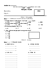 Đề và đáp án kiểm tra định kì lần 2 Toán Lớp 4 - Năm học 2013-2014