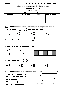 Đề và đáp án kiểm tra định kì lần 3 Toán Lớp 4 - Năm học 2013-2014
