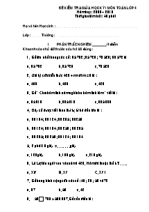 Đề và đáp án kiểm tra giữa học kì I Toán Khối 4 - Năm học 2009-2010