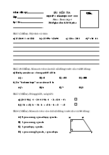 Đề và đáp án kiểm tra học kì I Toán Khối 4 - Năm học 2013-2014