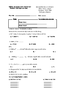 Đề và đáp án kiểm tra học kì I Toán Lớp 4 - Năm học 2013-2014 - Trường Tiểu học Dân Hòa