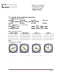 Đề và đáp án kiểm tra học kì II Toán Lớp 3 - Năm học 2011-2012