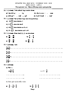 Đề và đáp án kiểm tra học kì II Toán Lớp 4 - Năm học 2011-2012