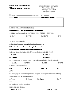Đề và đáp án thi giữa học kì I Toán Lớp 4 - Năm học 2013-2014 - Trường Tiểu học Dân Hòa